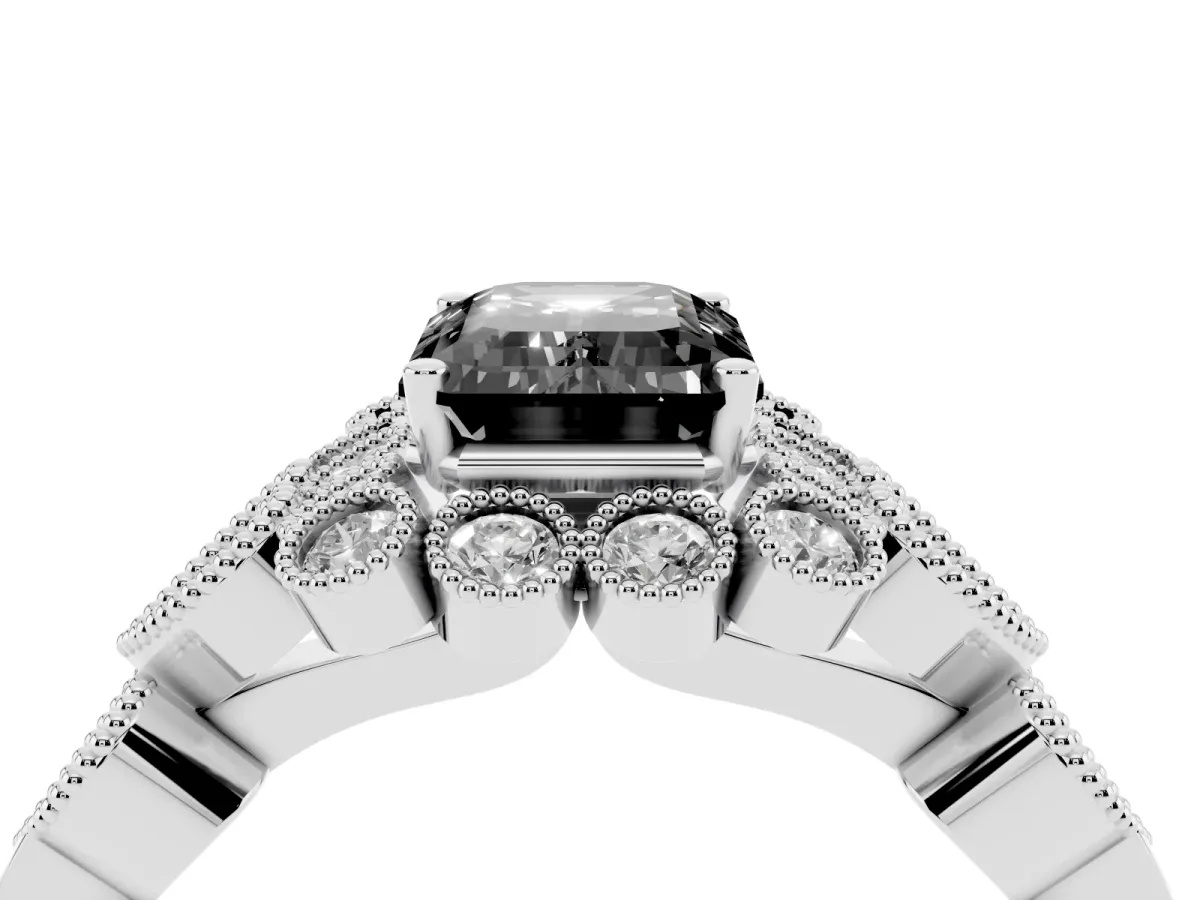 Fancy Black Emerald Cut Brilliant Milgrain Pave Heart Band Solitaire Ring Silver