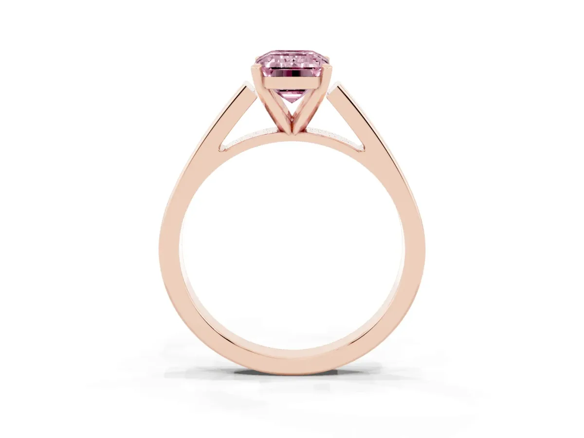 Fancy Pink Emerald Cut Solitaire Engagement Ring with Four-Prong Setting and Tapered Band Rose gold