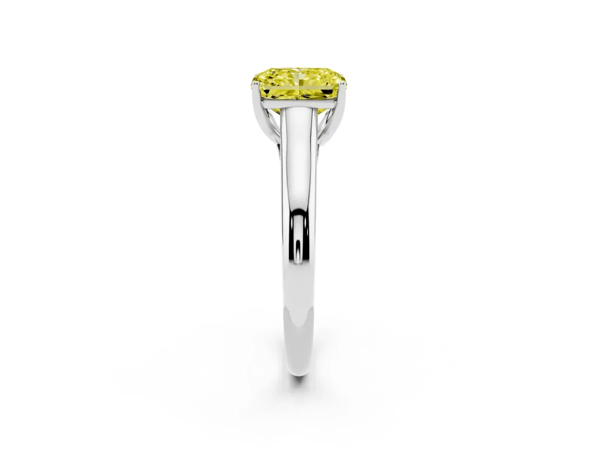 Fancy Yellow Radiant Cut Solitaire Engagement Ring with Tapered Band and Four-Prong Setting Silver