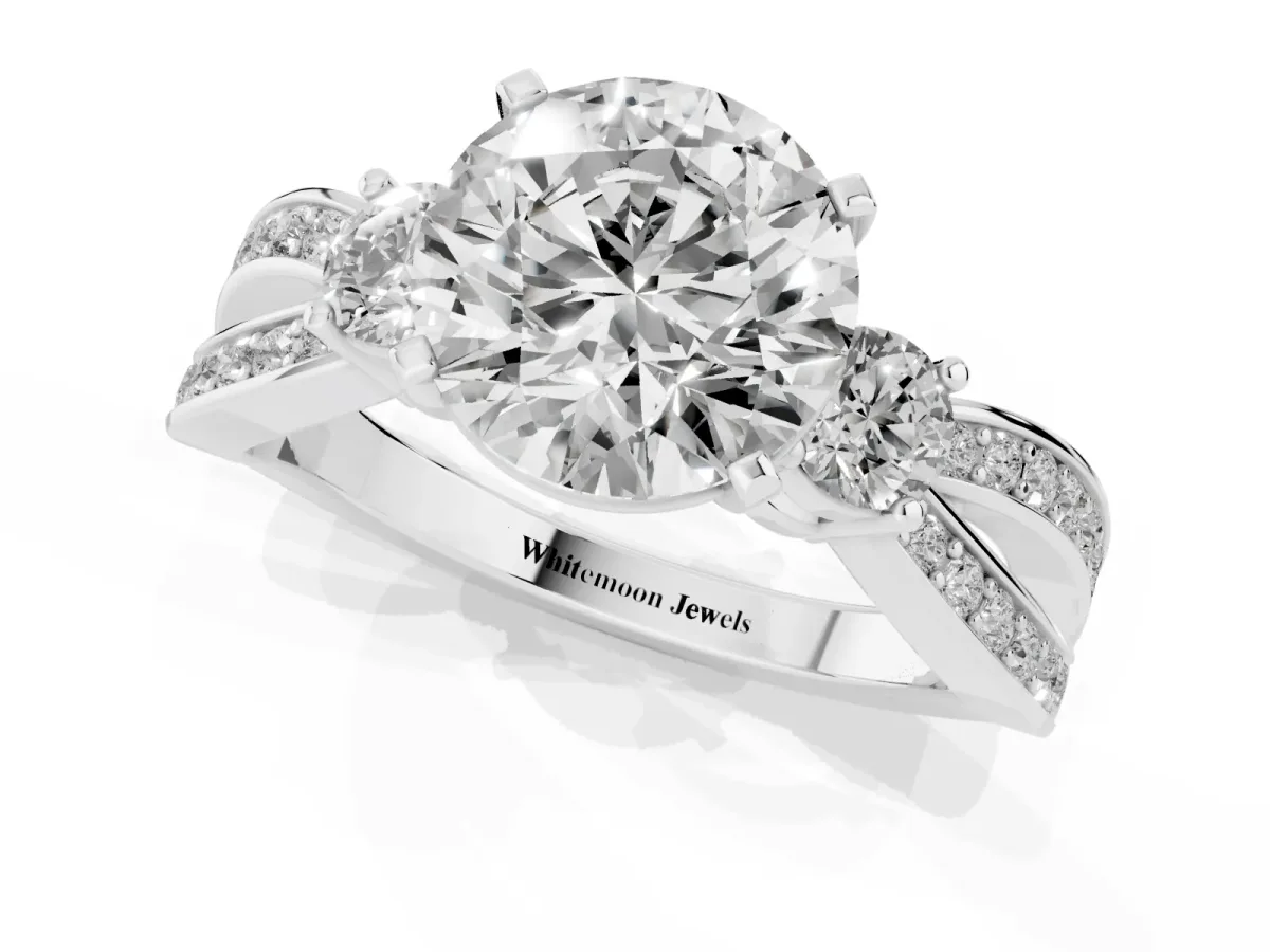 Three-Stone Round Cut Cut Diamond Twist Band with Prong Setting Platinum