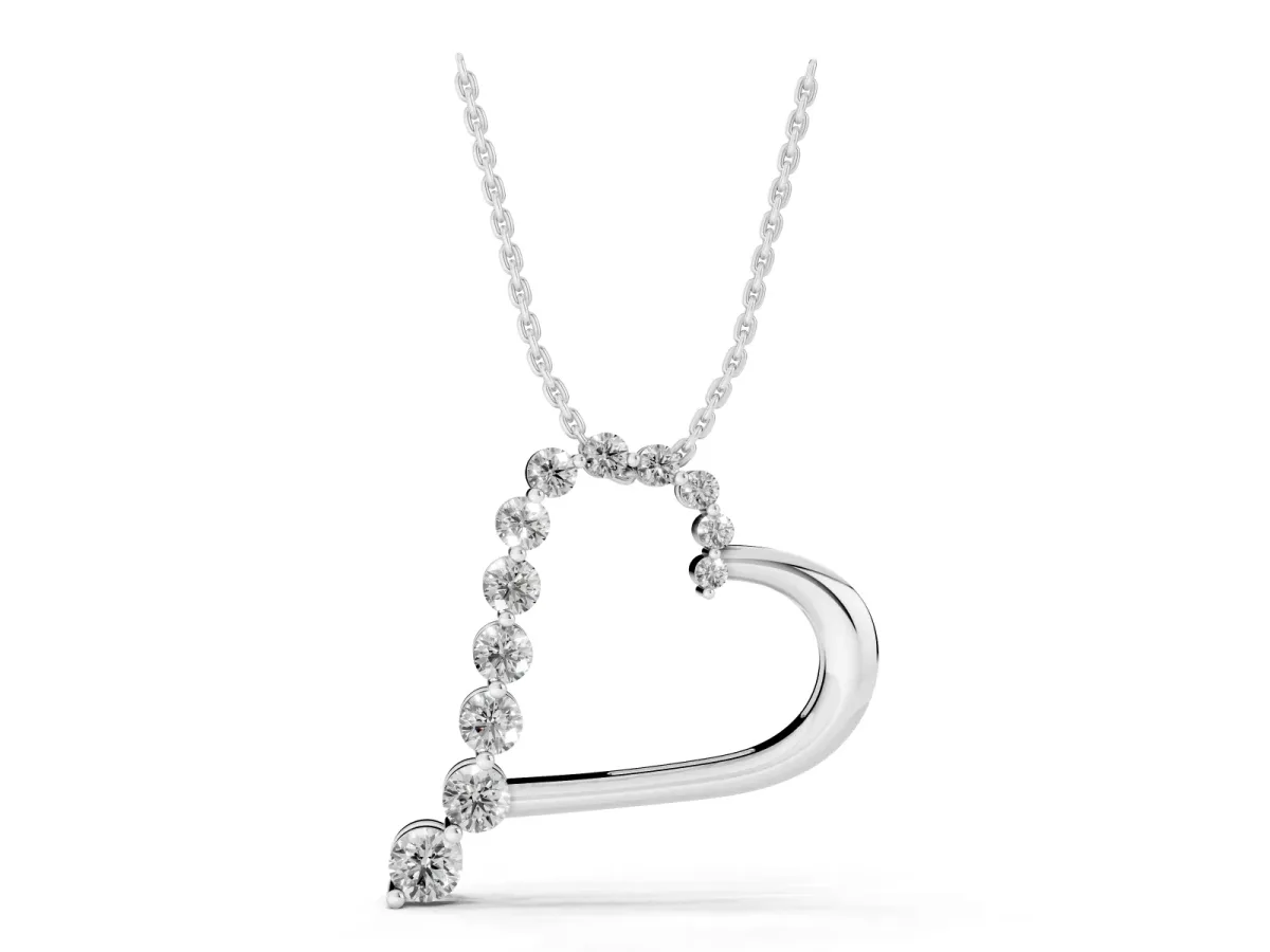 Round Diamond Prong-Set Heart Pendant White gold