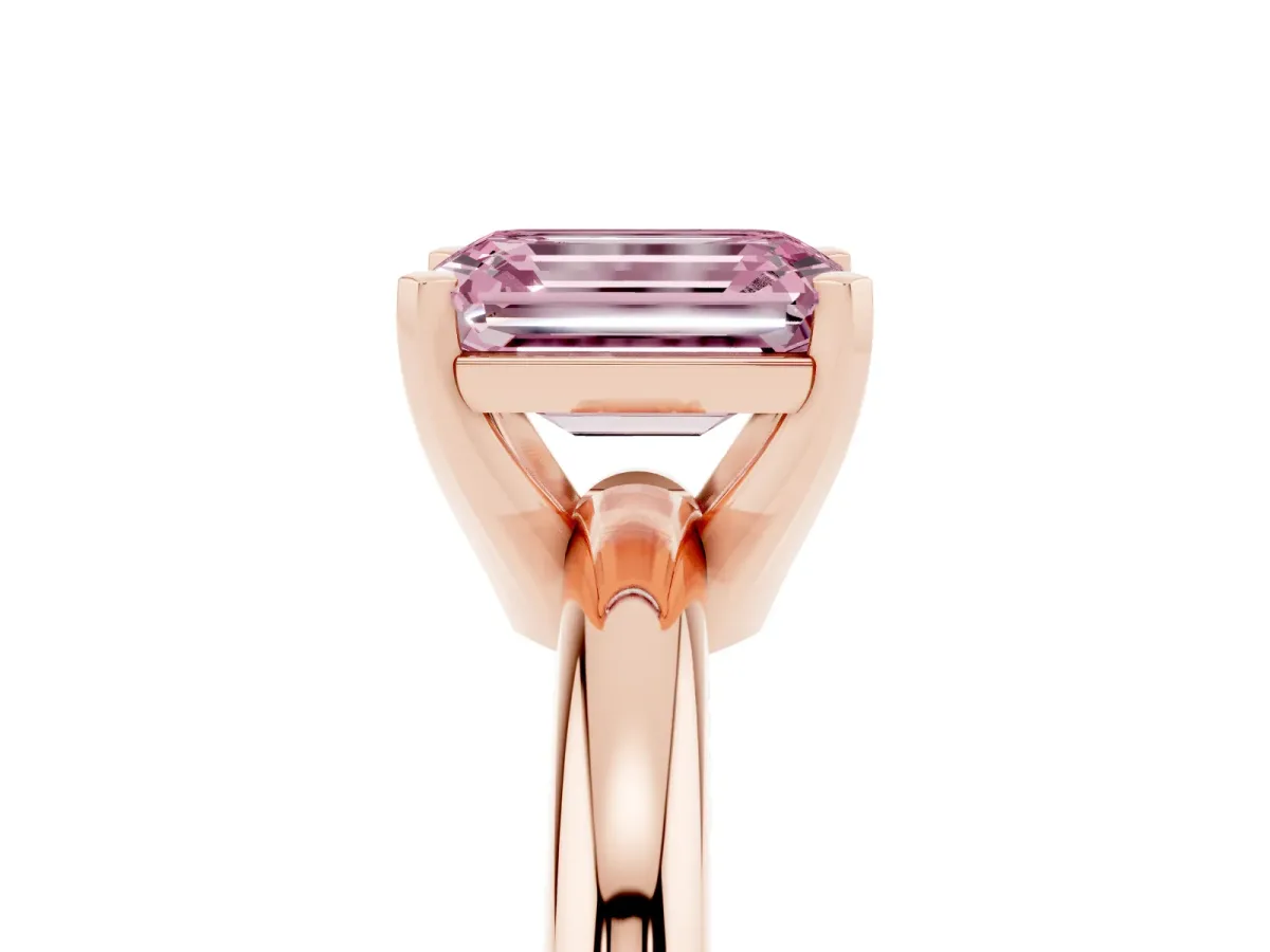 Fancy Pink Emerald Cut Diamond Solitaire Engagement Ring with Round Band and Four-Prong Setting Rose gold