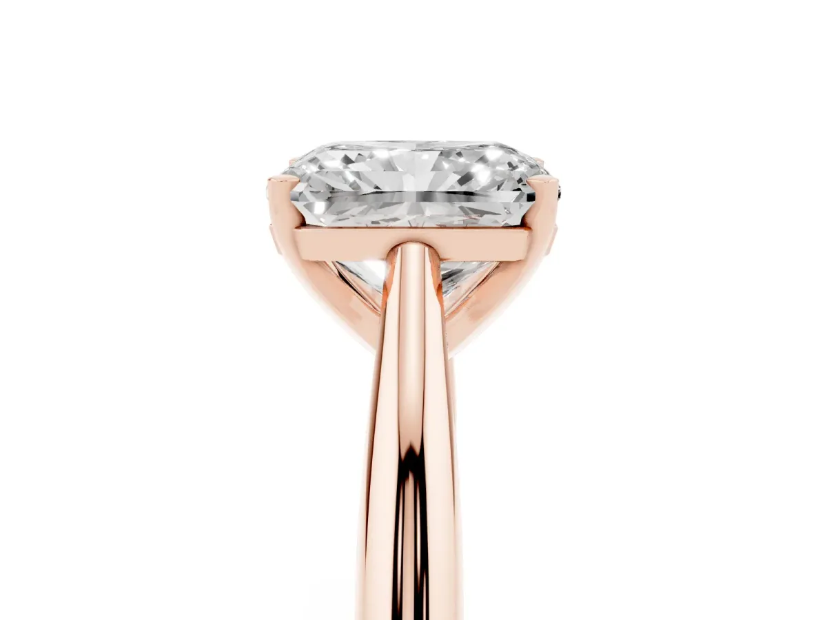 Radiant Cut Diamond Solitaire Engagement Ring with Cathedral Setting and Four-Prong Mount Rose gold