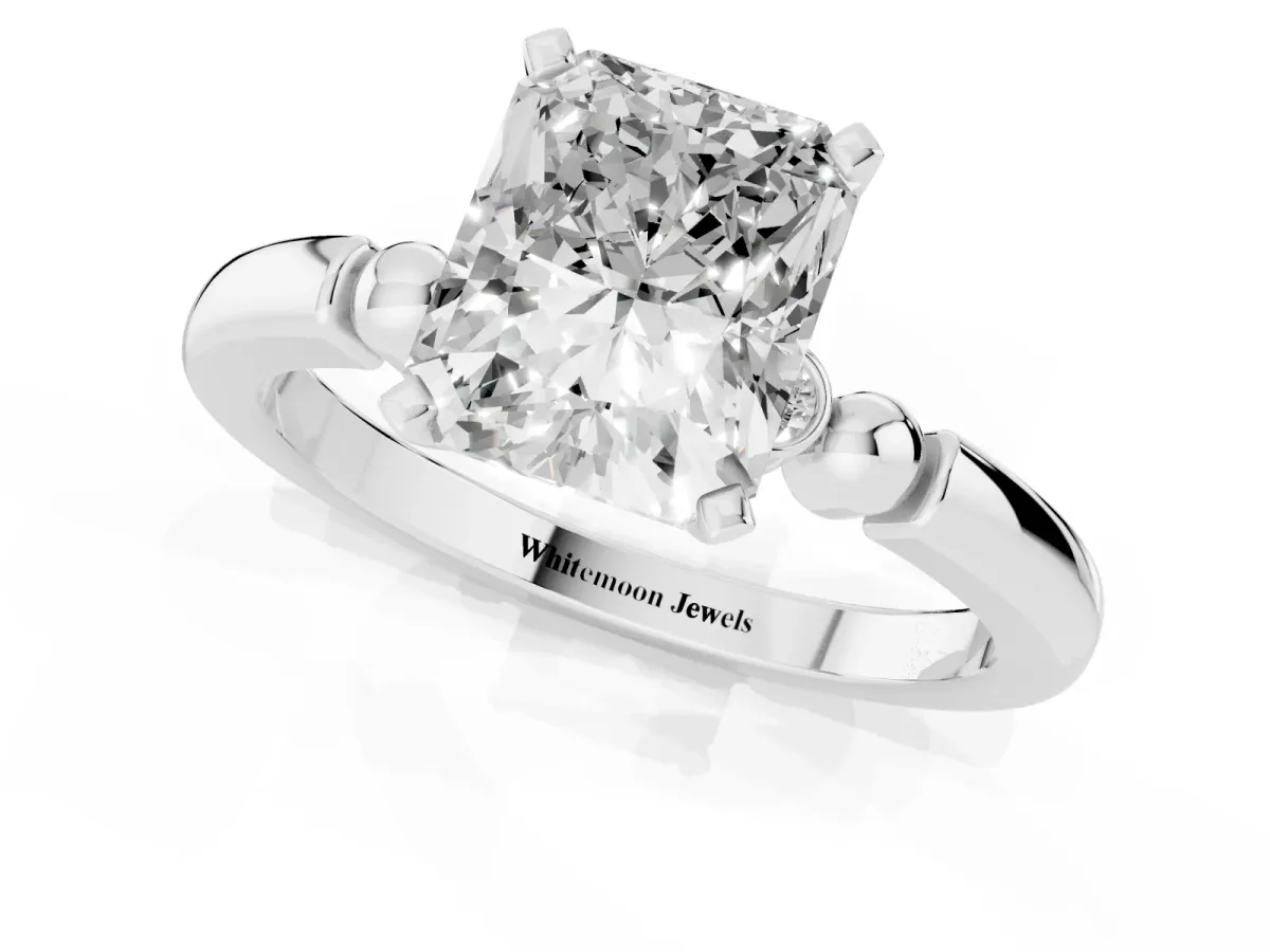 Radiant Cut Solitaire Beaded Band with Four-Prong Setting Silver