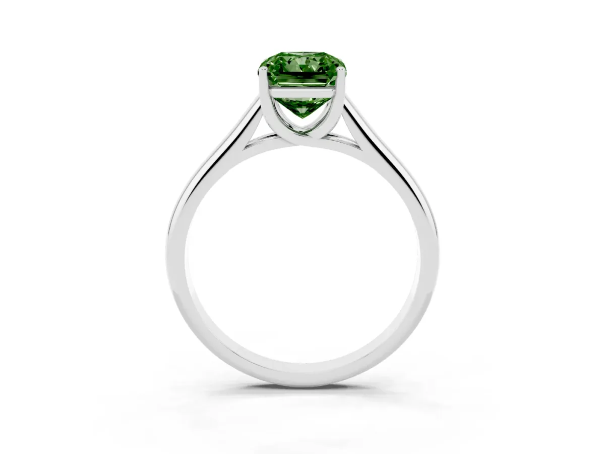 Fancy Green Radiant Cut Solitaire Engagement Ring with Tapered Band and Four-Prong Setting Platinum