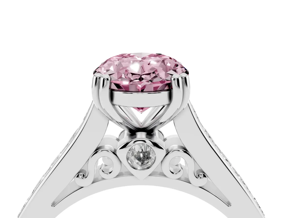 Fancy Pink Oval Cut Cut Channel Set Solitaire Engagement Ring with Prong Setting Silver
