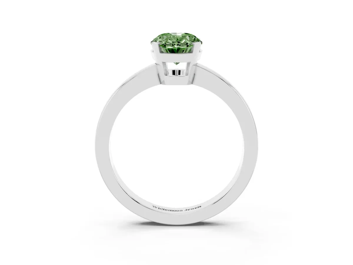 Fancy Green Oval Cut Cut Solitaire Ring with Four-Prong Setting and Classic Band Platinum