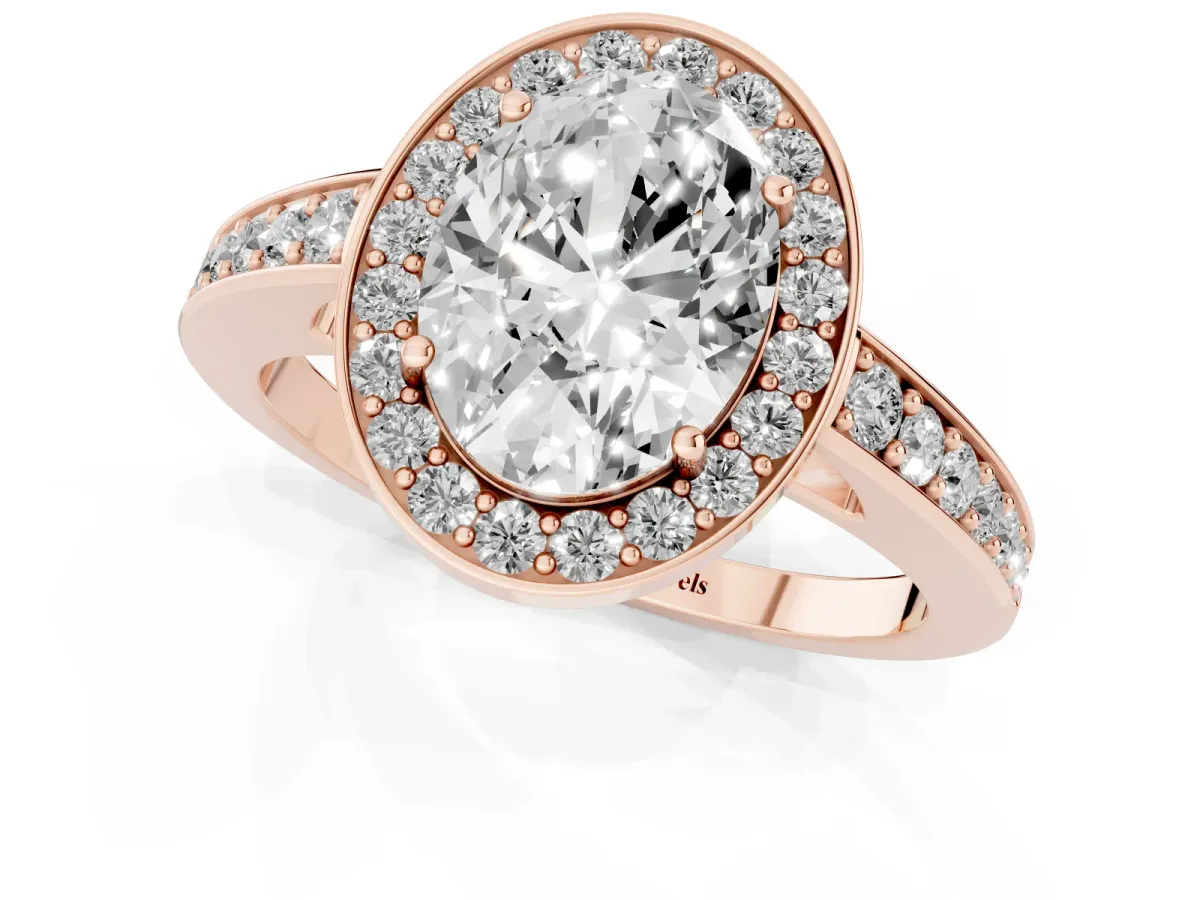 Oval Cut Halo Pavé Diamond Engagement Ring with Bezel Setting Rose gold