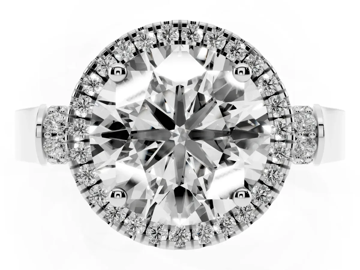 Round Cut Halo Round Diamond Twist Band with Four-Prong Setting Silver