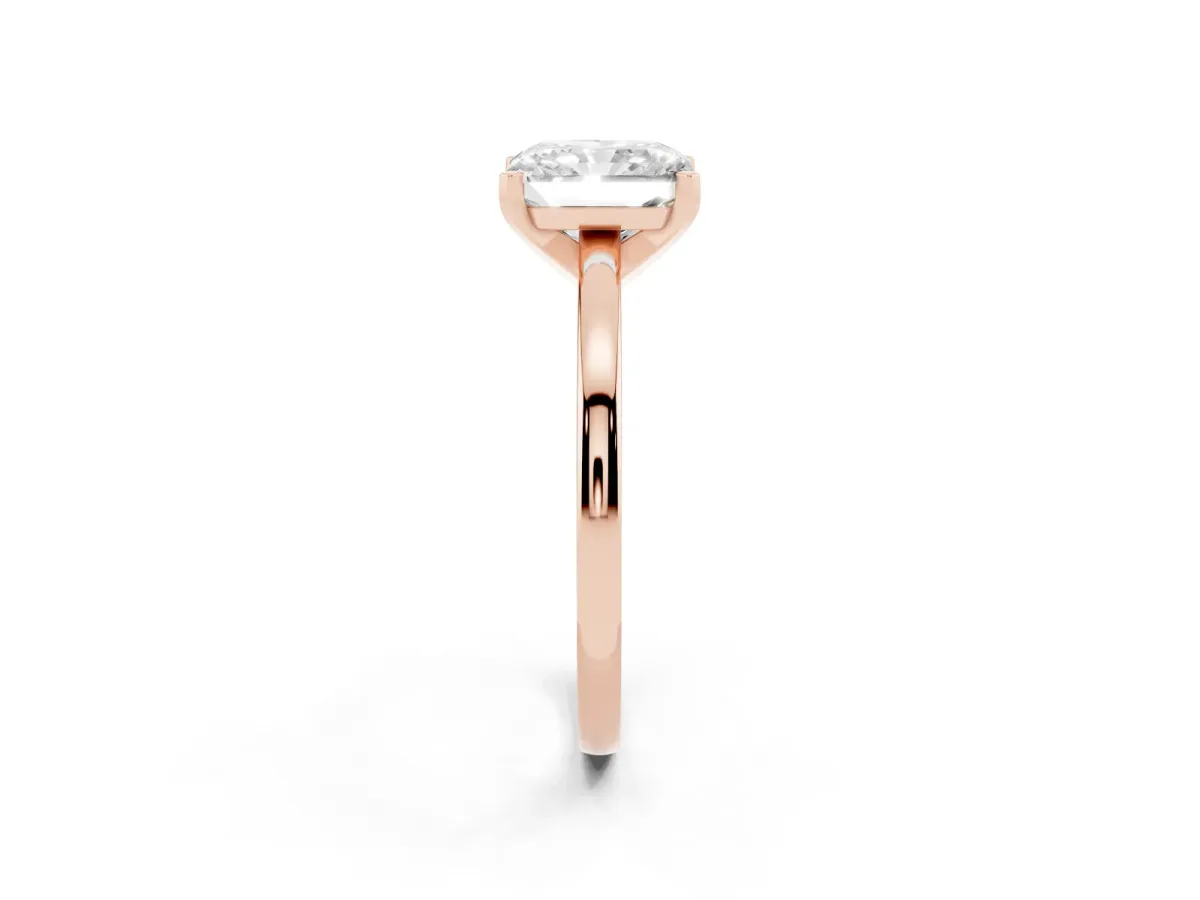 Radiant Cut Solitaire Diamond Engagement Ring with Four-Prong Setting on a Classic Band Rose gold