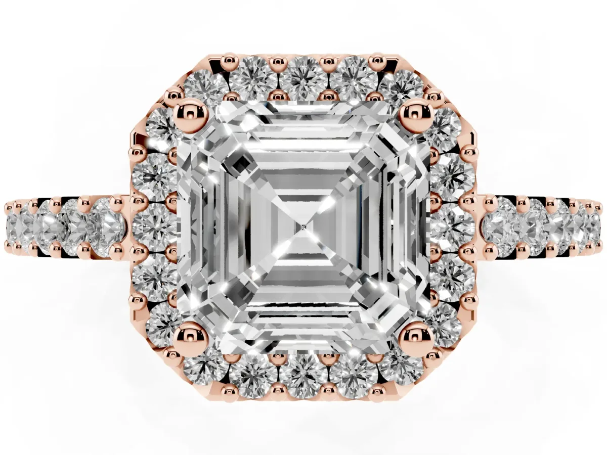 Asscher Cut Halo Diamond Pavé Solitaire Ring Rose gold