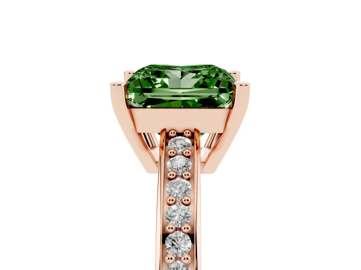Fancy Green Princess Cut Solitaire Pavé Band Prong Setting Ring Rose gold