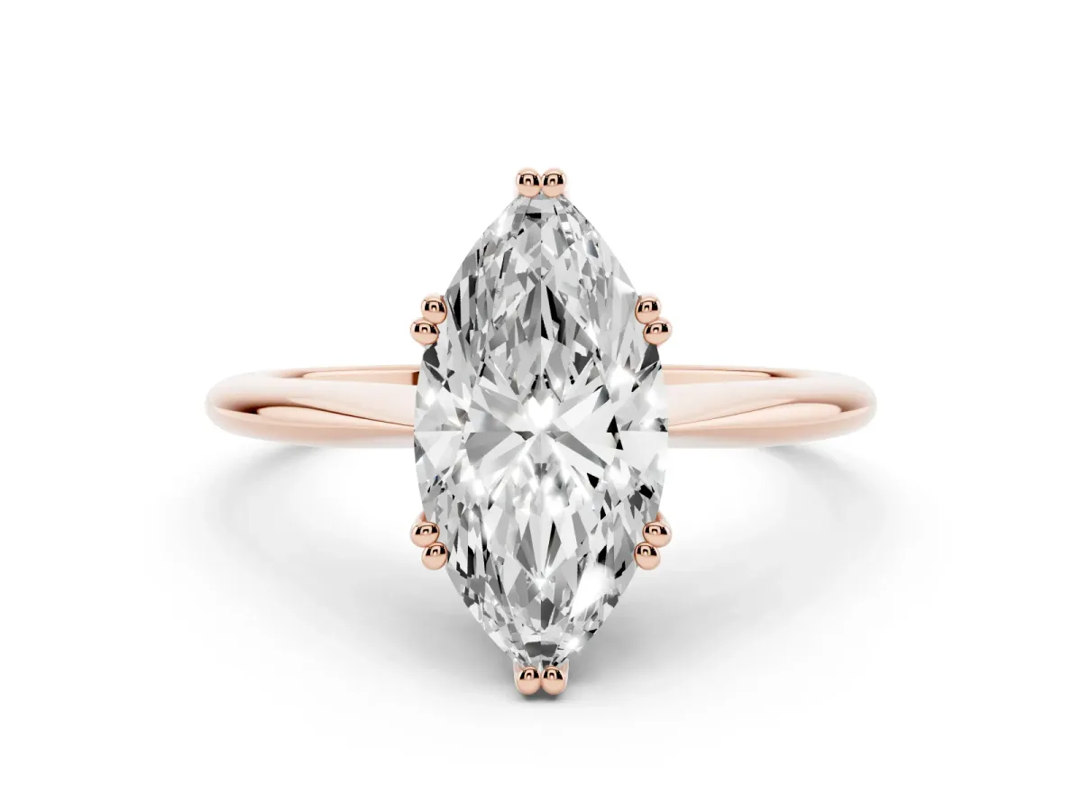 Marquise Cut Solitaire Diamond Ring with Six-Prong Setting and Classic Band Rose gold