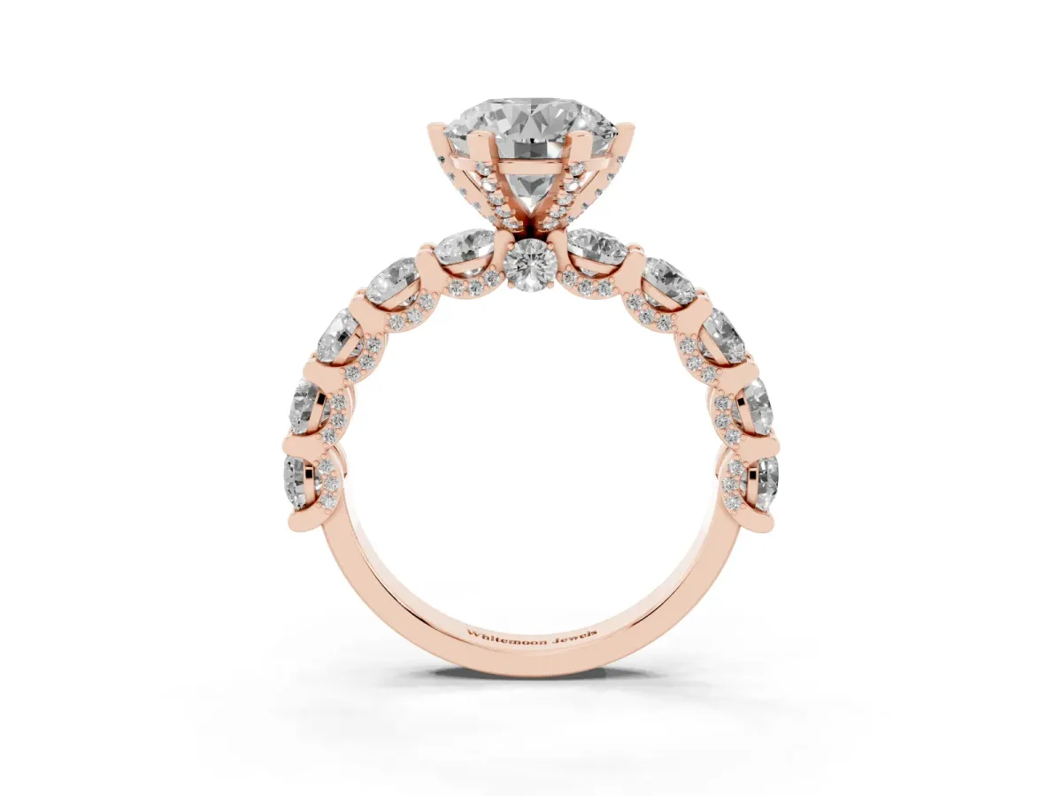 Round Diamond Mens Ring with Graduated Side Stones Rose gold