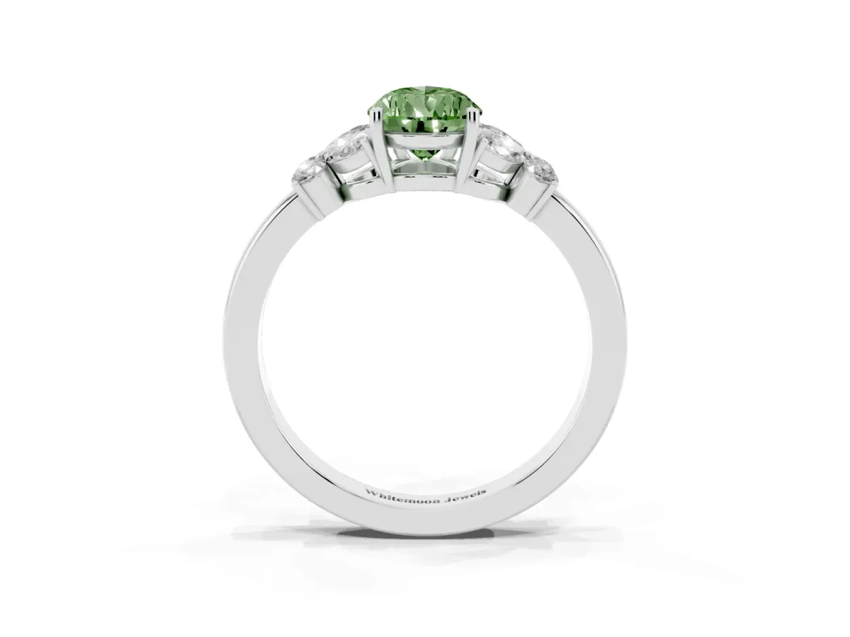 Fancy Green Pear Cut Cut Solitaire Floral Diamond Ring with Four-Prong Setting Silver
