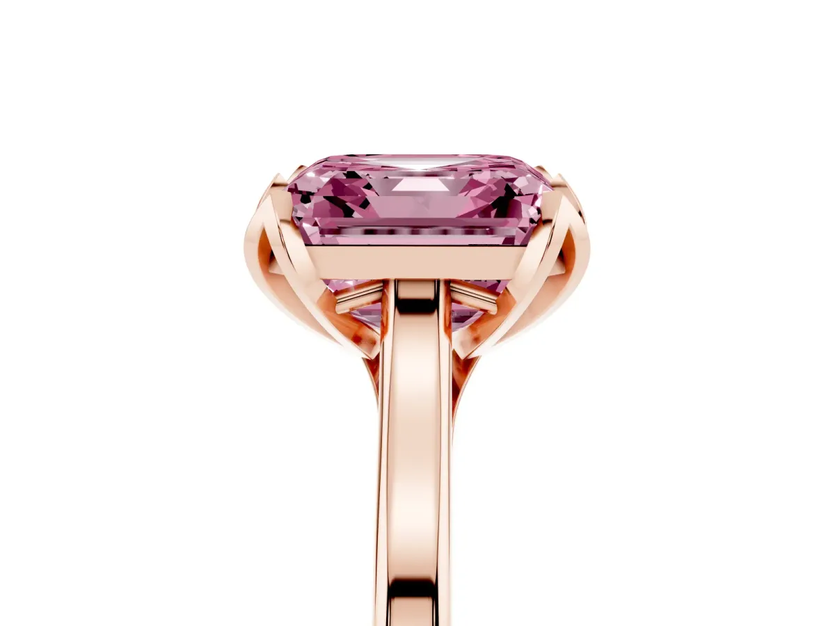 Fancy Pink Asscher Cut Diamond Solitaire Ring with Flower Prong Setting and Classic Band Rose gold
