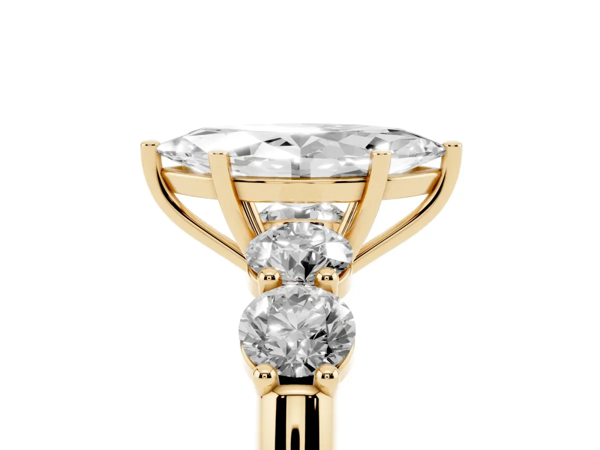 Marquise Cut Cut Five-Stone Prong Set Diamond Ring with Classic Band Yellow gold