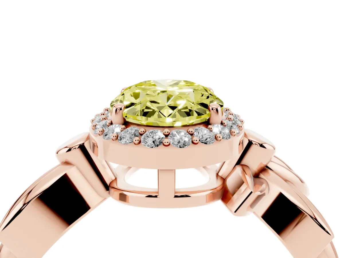 Fancy Yellow Oval Cut Halo Diamond Floral Band with Four-Prong Setting Rose gold