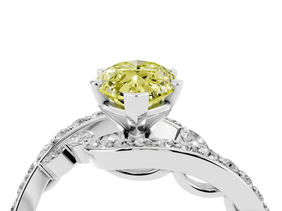 Fancy Yellow Marquise Cut Solitaire with Pavé Twist Band and Four-Prong Setting Platinum