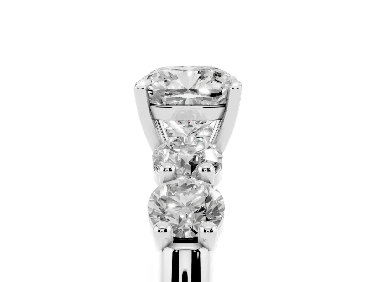 Cushion Cut Cut Five-Stone Prong Set Diamond Ring with Classic Band Silver