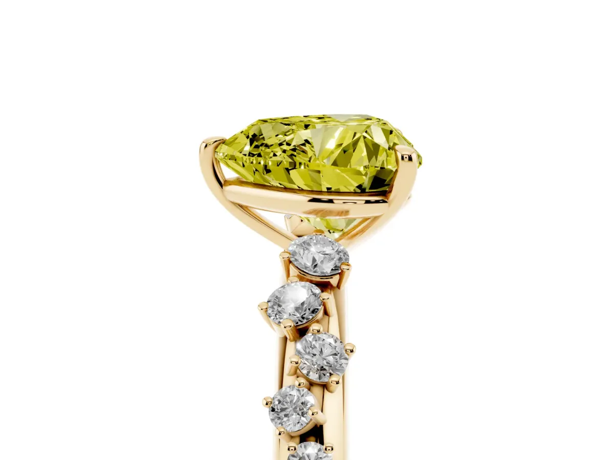 Fancy Yellow Heart Cut Diamond Cluster Prong-Set Solitaire Ring Yellow gold