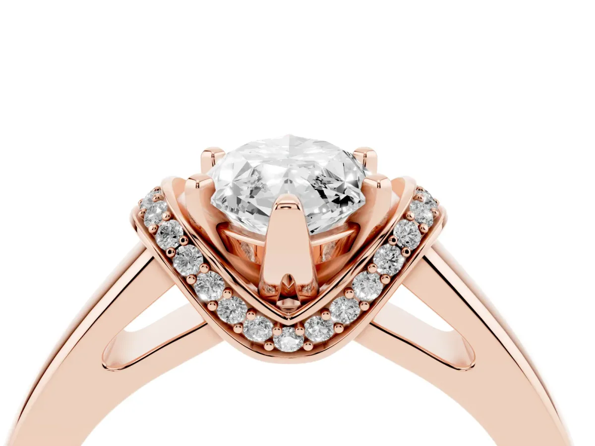 Marquise Cut Solitaire Diamond Ring with Pave Band and Six-Prong Setting Rose gold