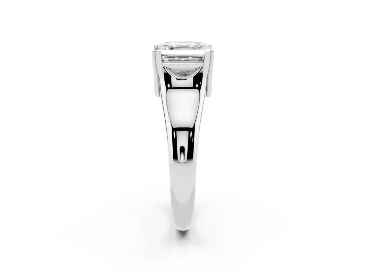 Asscher Cut Diamond Solitaire Ring with Wide Band and Prong Setting Silver