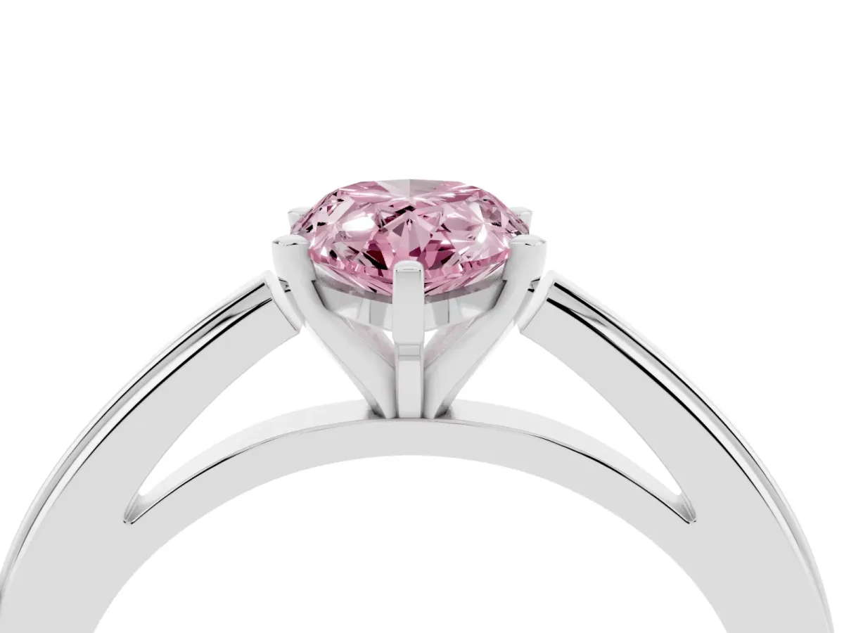 Fancy Pink Pear Cut Solitaire Diamond Ring with Four-Prong Setting and Classic Band Platinum