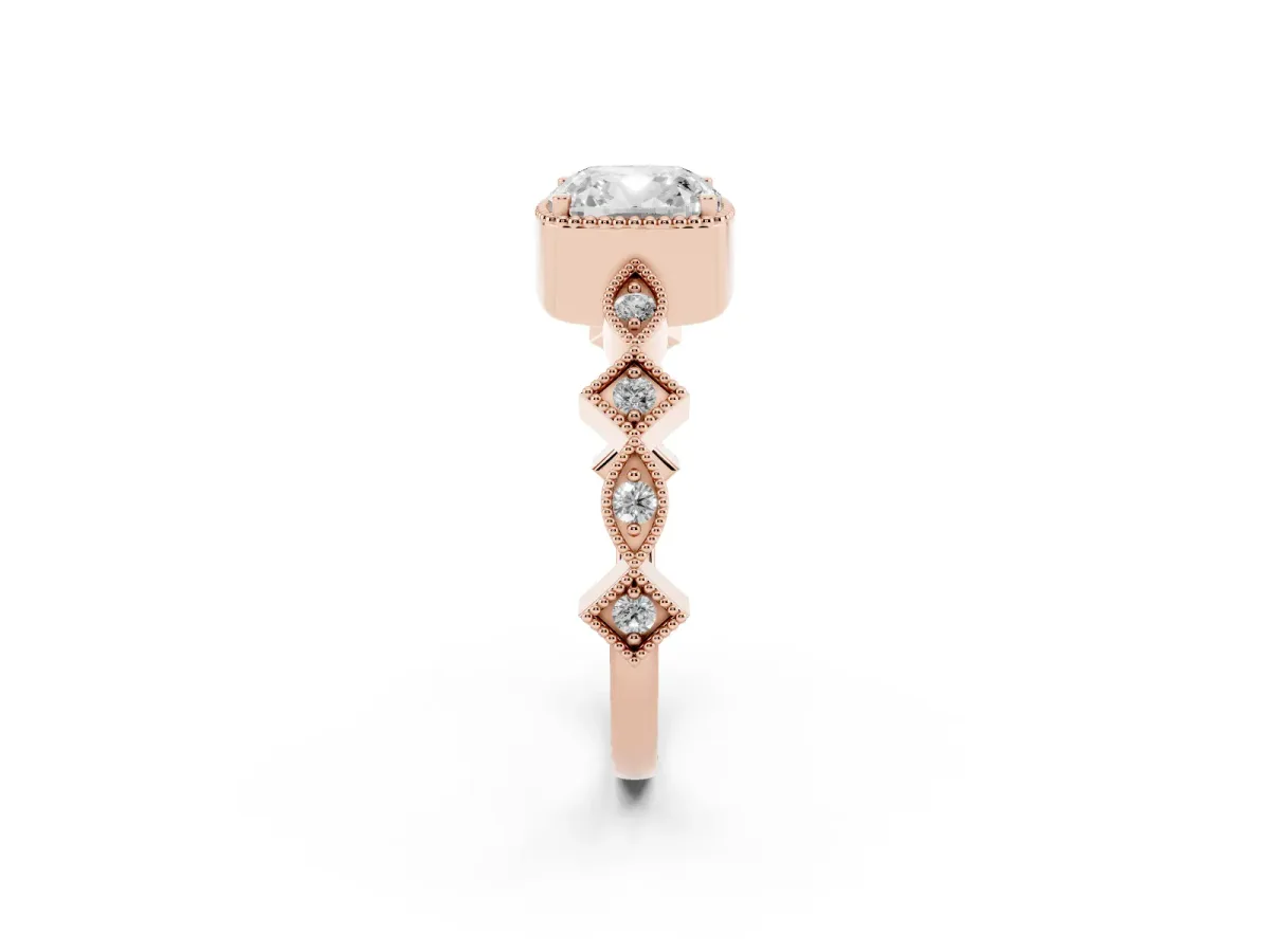 Cushion Cut Milgrain Marquise Diamond Twist Band Ring Rose gold