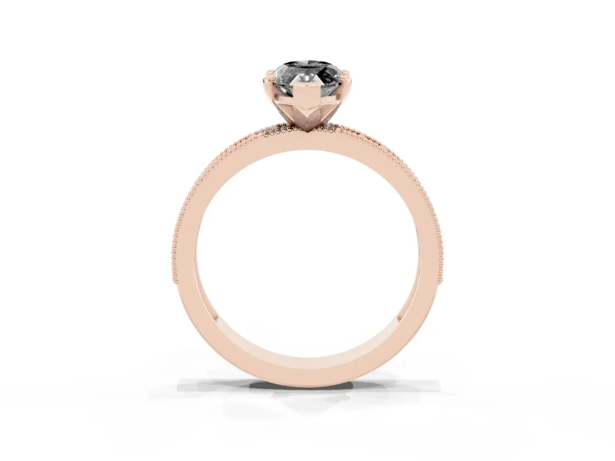Fancy Black Marquise Cut Diamond Milgrain Pavé Engagement Ring with Four-Prong Setting Rose gold