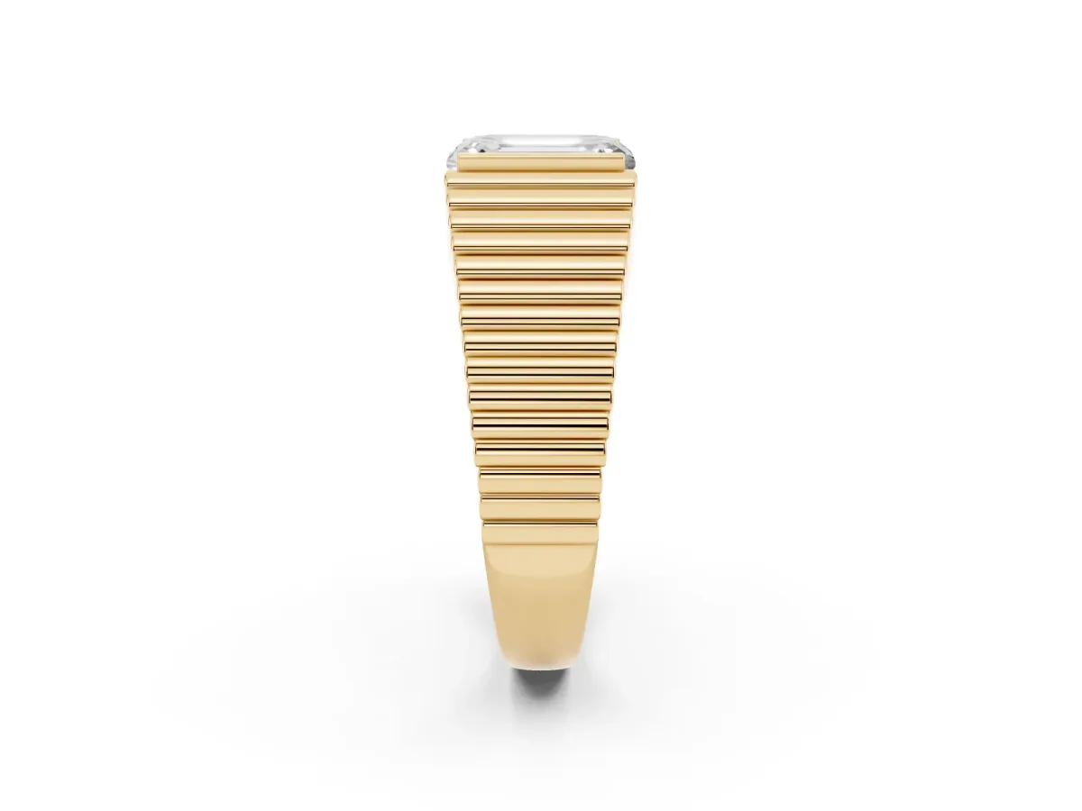 Emerald Cut Diamond Fluted Mens Ring Yellow gold