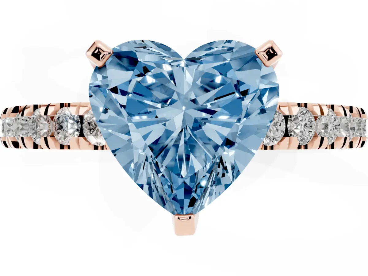 Fancy Blue Heart Cut Solitaire Diamond with Pavé Band and Four-Prong Setting Rose gold