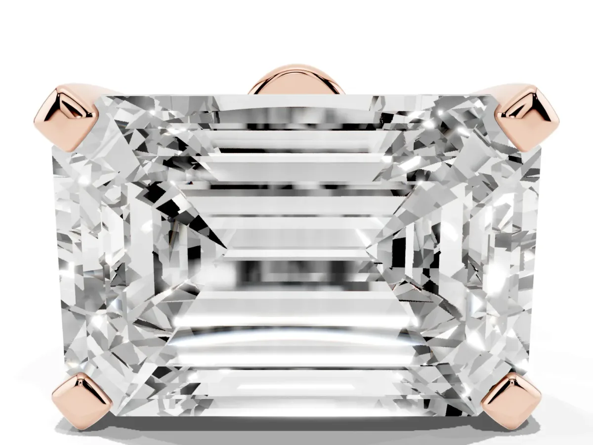 Emerald Cut Diamond Solitaire Ring with Prong Setting and Classic Band Rose gold