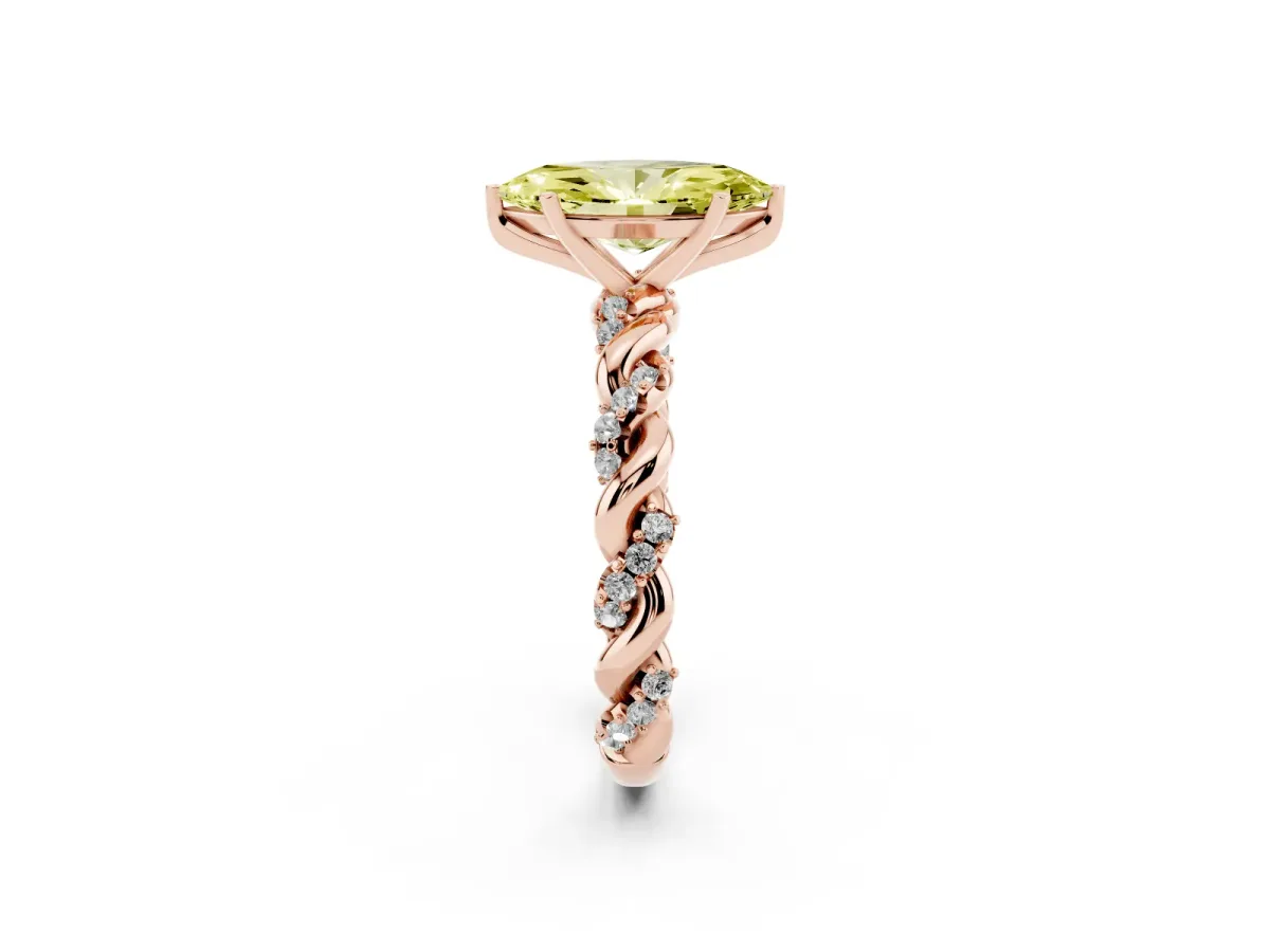 Fancy Yellow Marquise Cut Diamond Solitaire Ring with Twisted Band and Pavé Accents Rose gold
