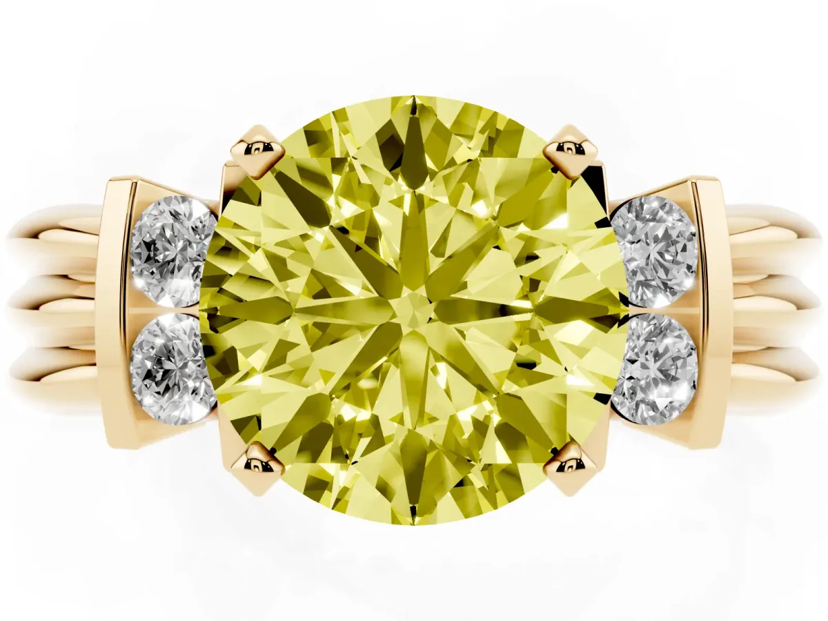 Fancy Yellow Round Cut Cut Three-Stone Channel Set Ring with Bar Prongs Yellow gold