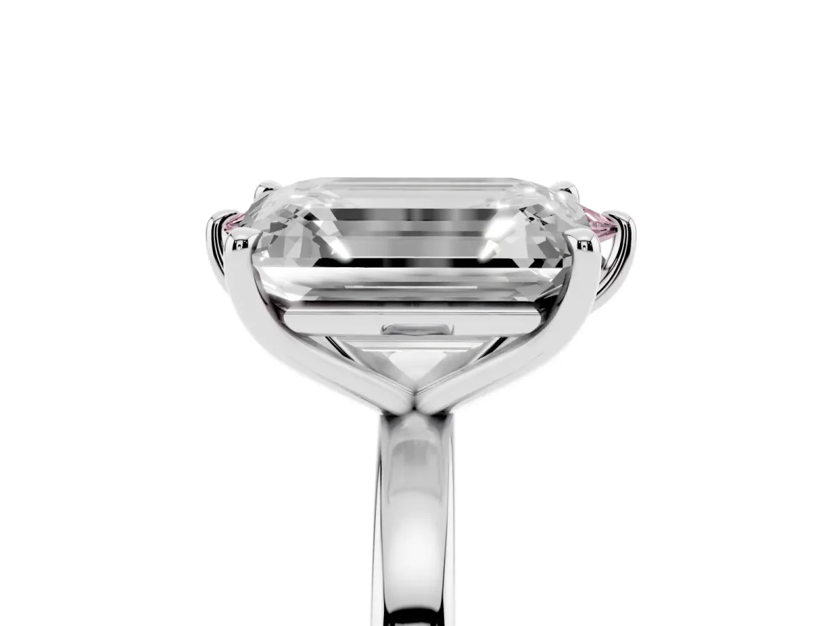 Fancy Pink Marquise Cut and Emerald Cut Toi Moi Ring with Prong Setting Silver