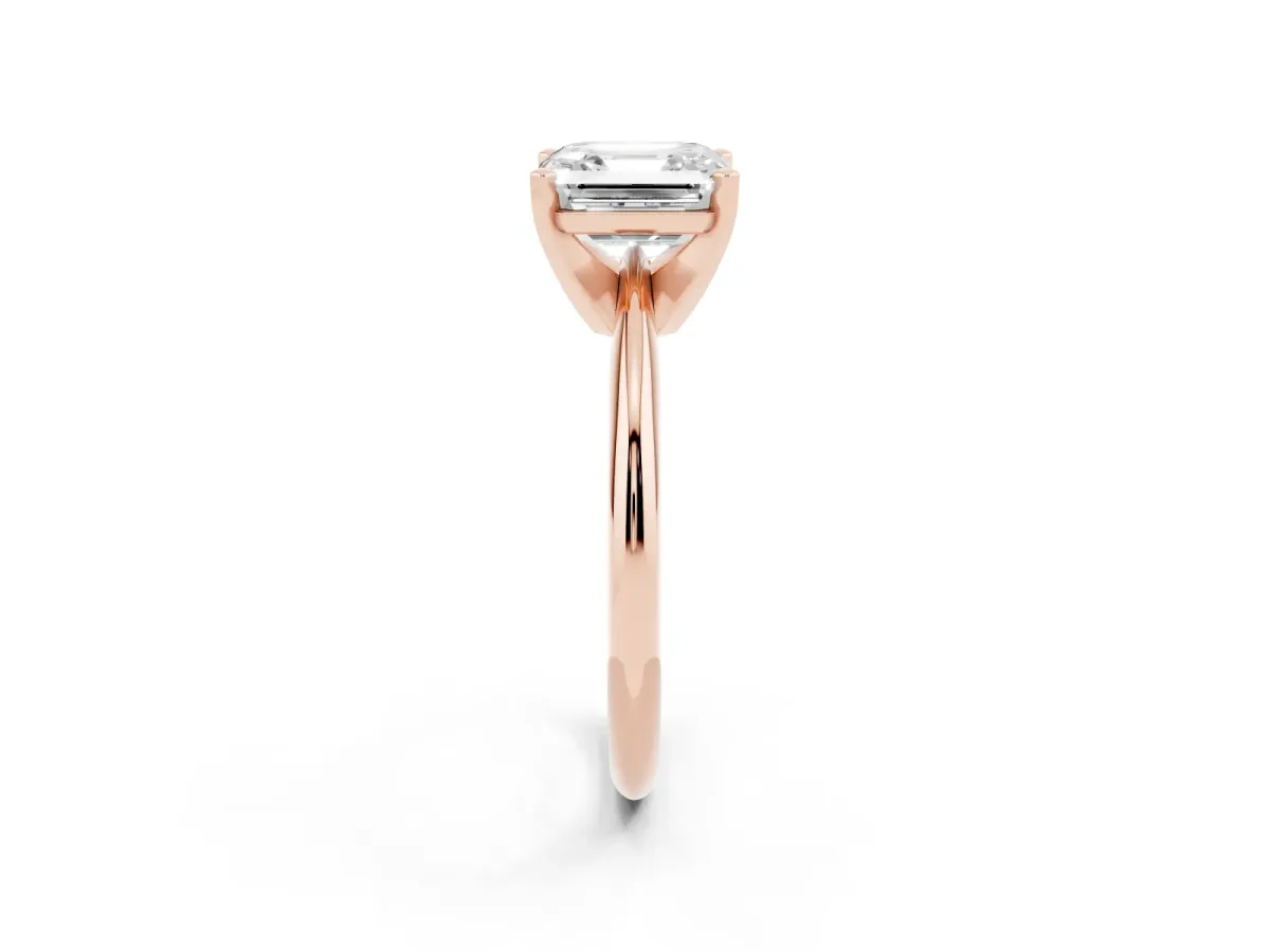 Asscher Cut Cut Solitaire Ring with Four-Prong Setting on a Classic Band Rose gold