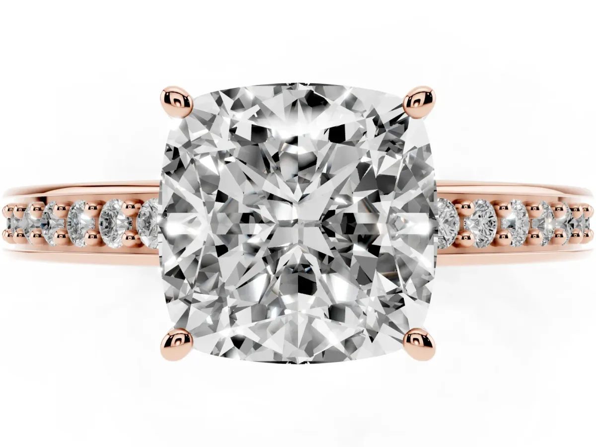 Cushion Cut Solitaire Pavé Band Prong Setting Ring Rose gold