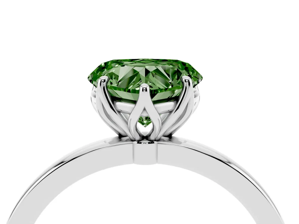 Fancy Green Heart Cut Diamond Solitaire Ring with Thin Band and Prong Setting White gold