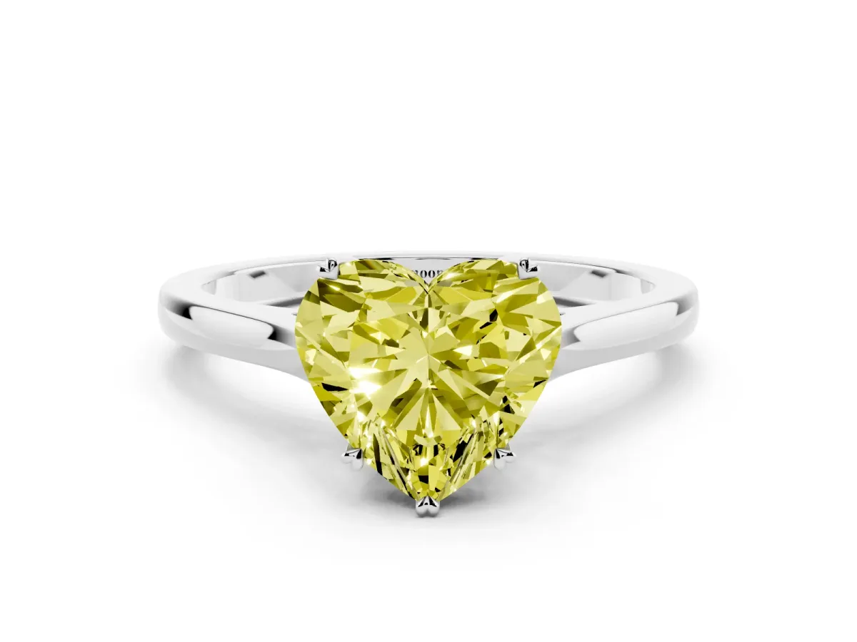 Fancy Yellow Heart Cut Solitaire Heart Prong Engagement Ring with Tapered Band Platinum