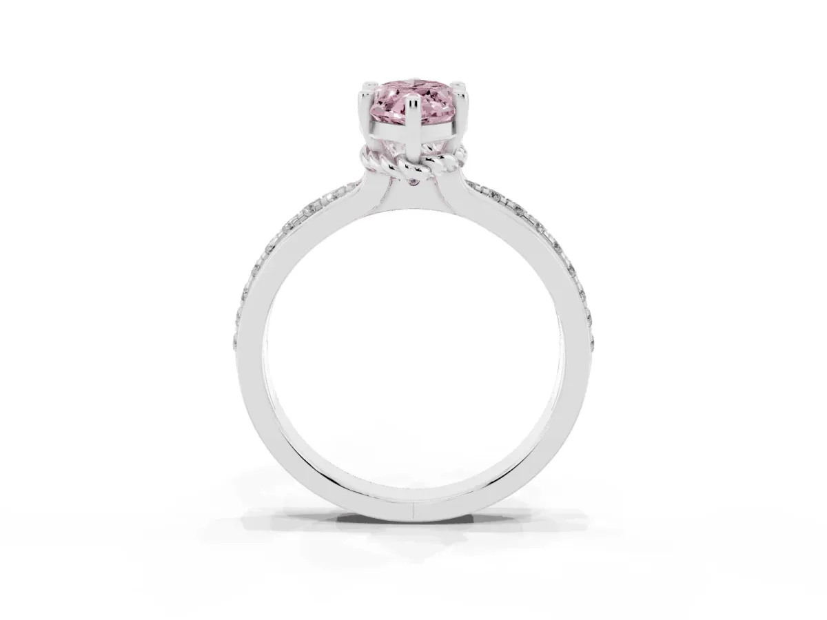 Fancy Pink Marquise Cut Solitaire Diamond Ring with Channel Set Band and Six-Prong Setting White gold