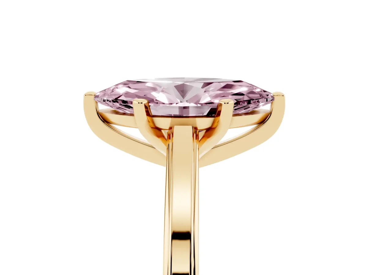 Fancy Pink Marquise Cut Solitaire Diamond Ring with Four-Prong Setting and Classic Band Yellow gold