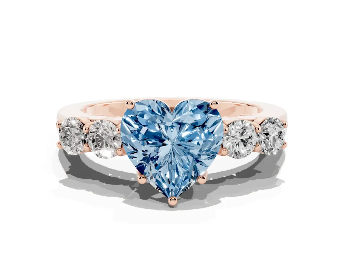 Fancy Blue Heart Cut Cut Diamond Five-Stone Prong Set White Gold Ring Rose gold