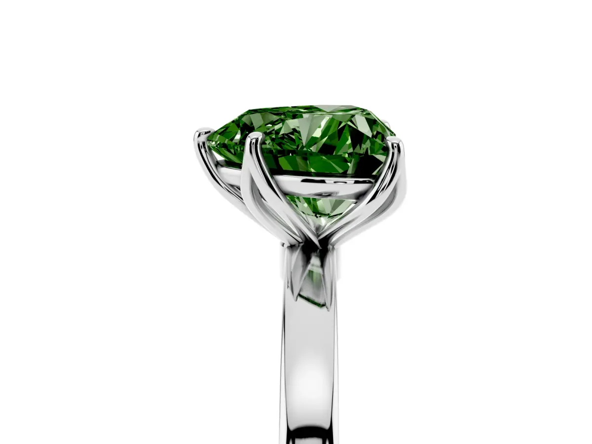 Fancy Green Heart Cut Diamond Solitaire Ring with Thin Band and Prong Setting White gold