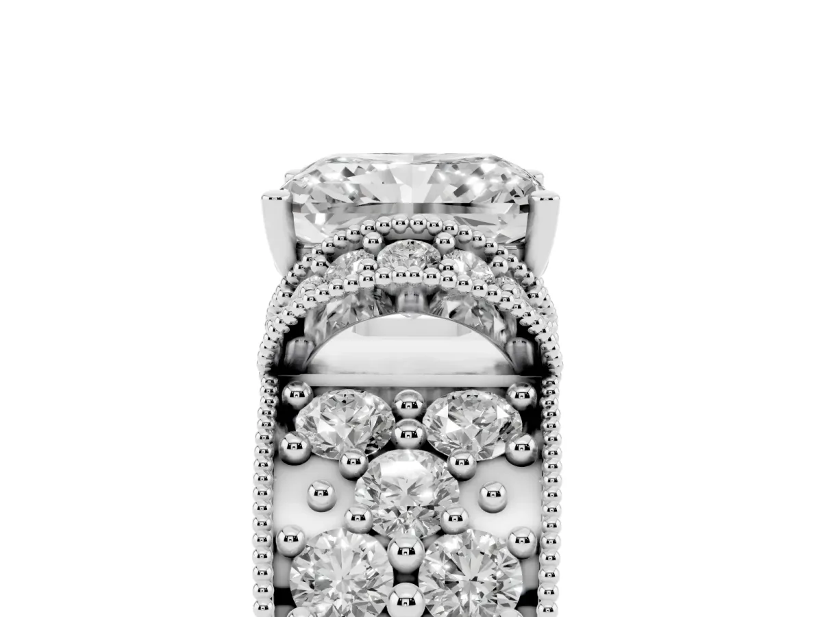 Radiant Cut Halo Pave Diamond Engagement Ring with Milgrain Detailing Platinum
