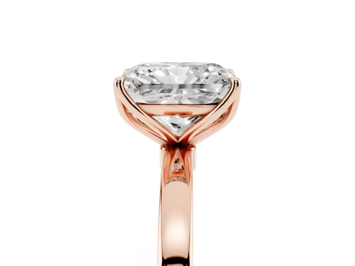 Radiant Cut Diamond Solitaire Ring with Thin Band and Prong Setting Rose gold