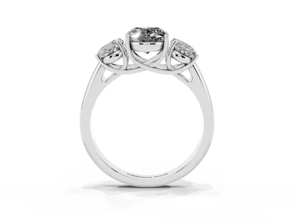 Fancy Black Three-Stone Oval Cut Diamond Engagement Ring with Prong Setting White gold
