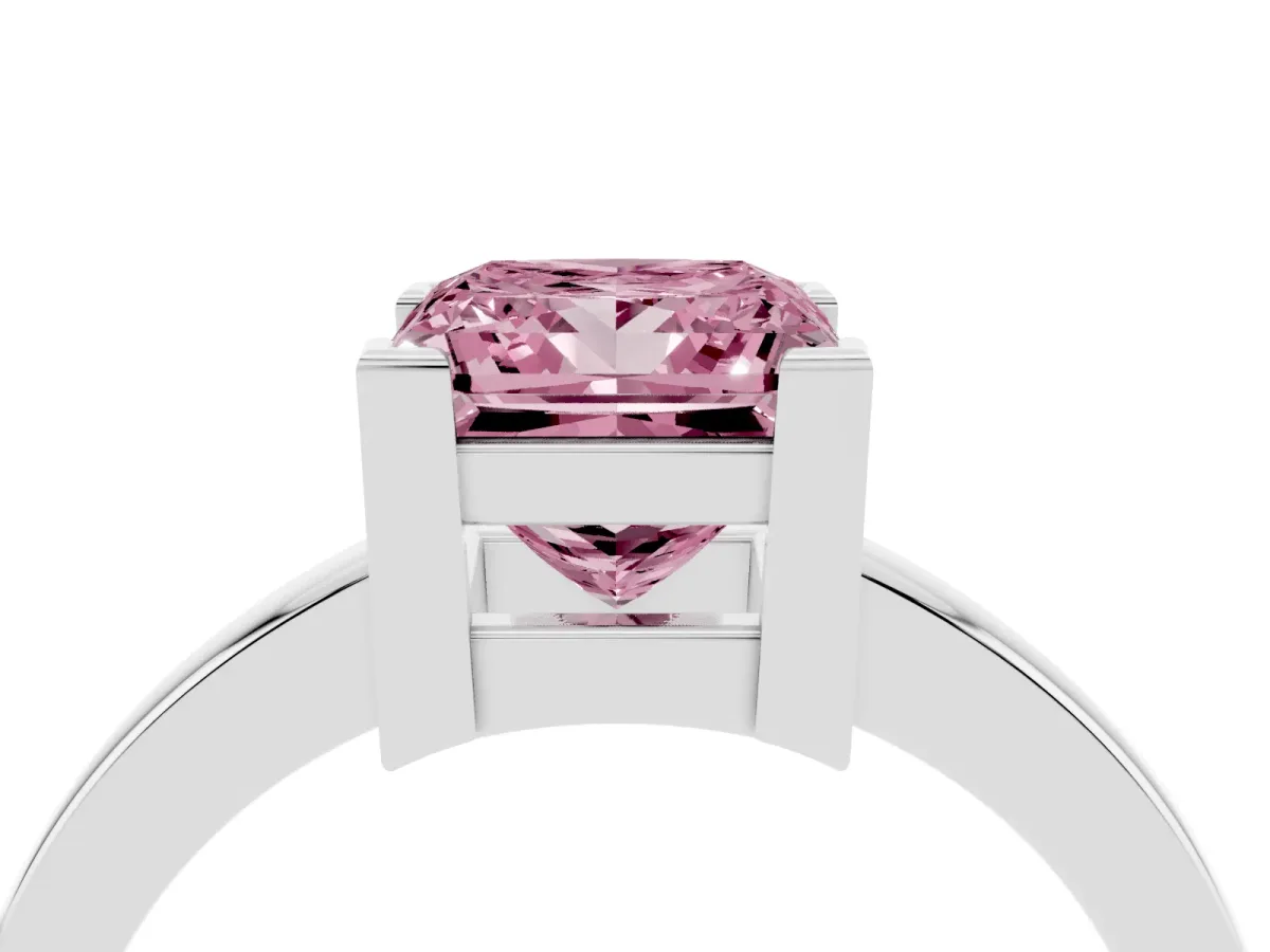 Fancy Pink Princess Cut Cut Solitaire Ring with Four-Prong Setting and Classic Band Silver