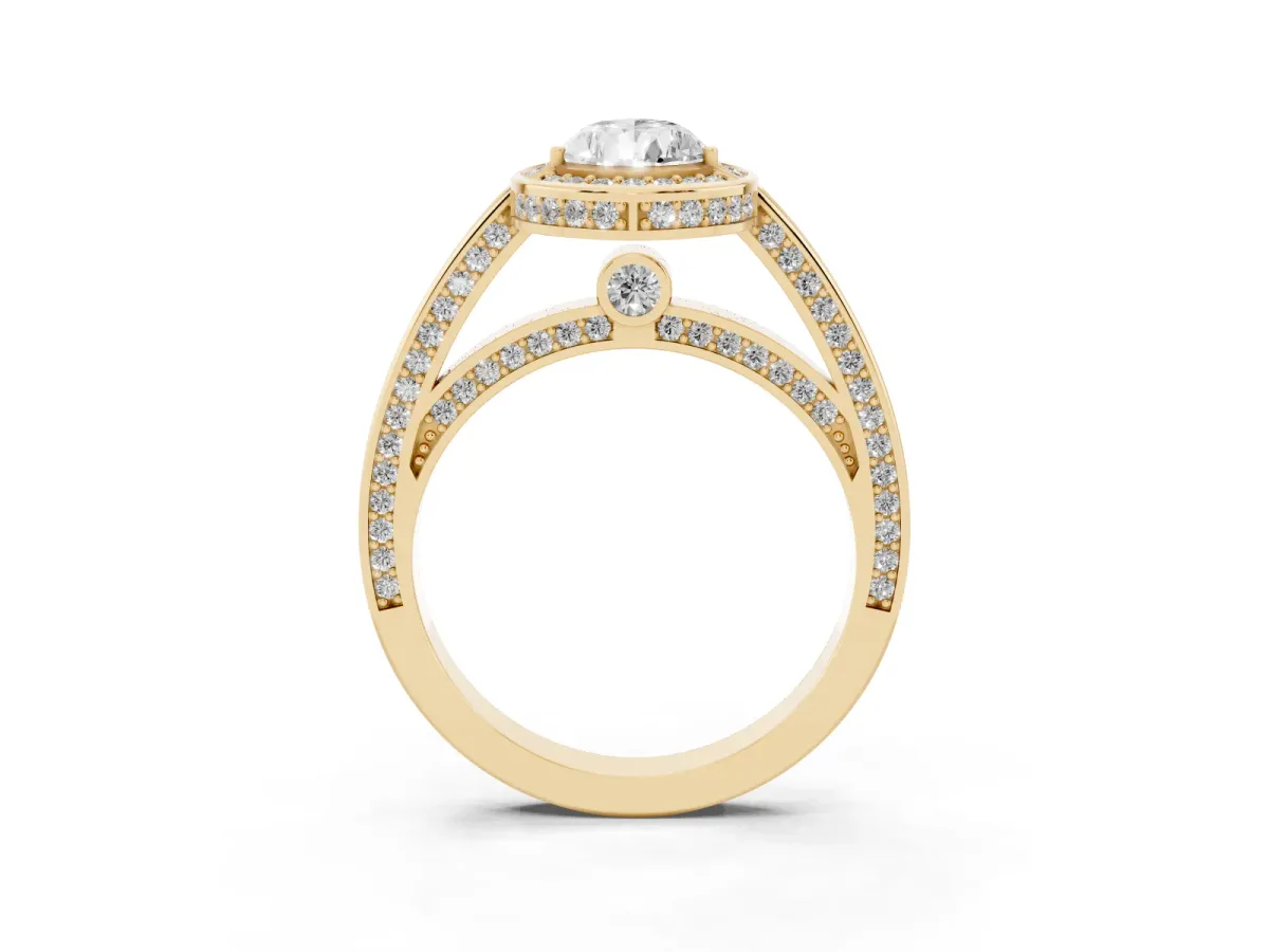 Pear Cut Cut Halo Pave Split Shank Prong Setting Ring Yellow gold