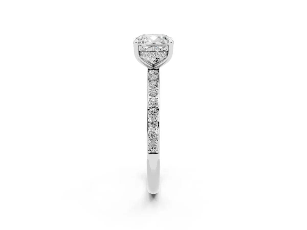 Cushion Cut Cut Diamond Pavé Band Ring with Four-Prong Setting Silver